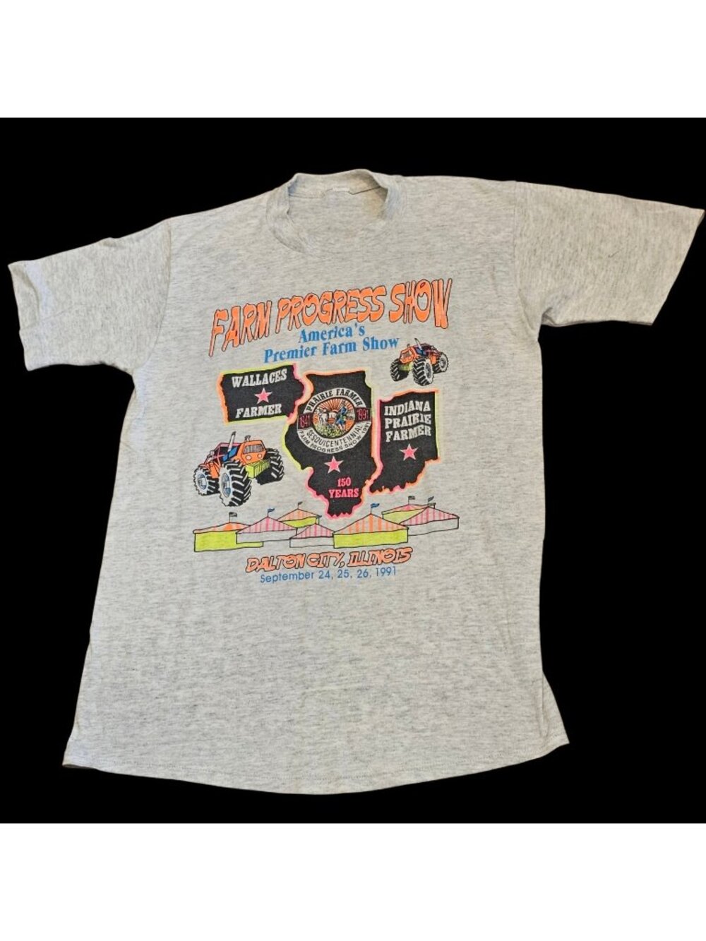VTG 90s Farm Progress Show Tshirt Gray Sz S Prairie Farmer Dalton City IL